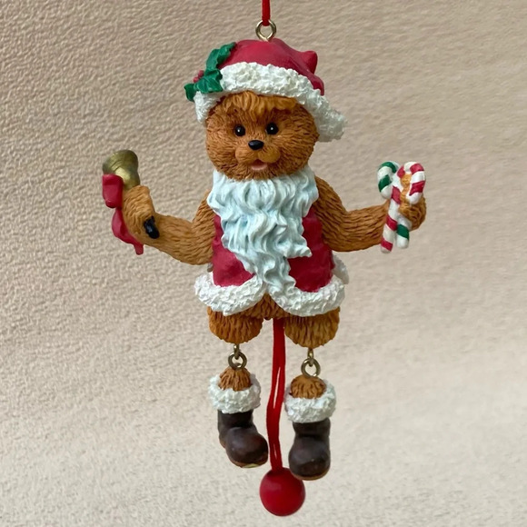 Vintage Dancing Santa Claus Bear Christmas Tree Ornament-Caroling Teddy-Movable - Picture 1 of 4